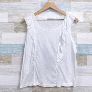 Michael Stars Ruffle Tank Top White Supima Cotton Slub Knit Womens OS One Size